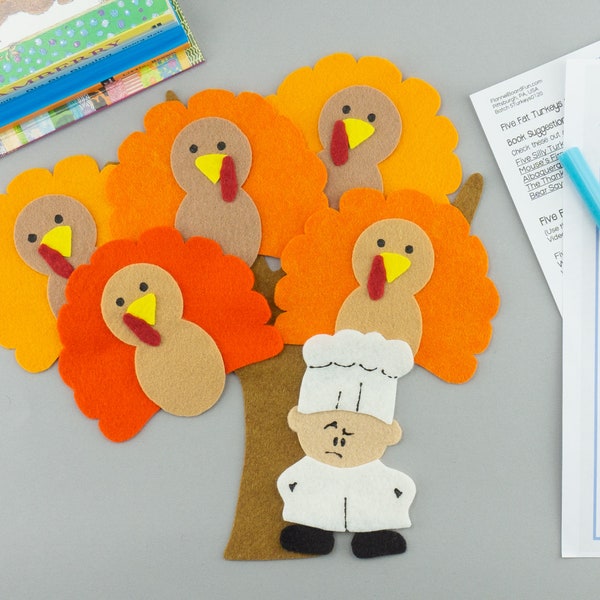 Five Fat Turkeys Felt Board Song Set for Preschool or Kindergarten Circle Time and Library Story Time, Thanksgiving Flannel Board Story Set