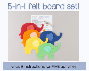 5-in-1 Colorful Elephant Flannel Board Preschool Activity, Kindergarten Distance Learning/Virtual Storytime Cute Felt Board Animal Set