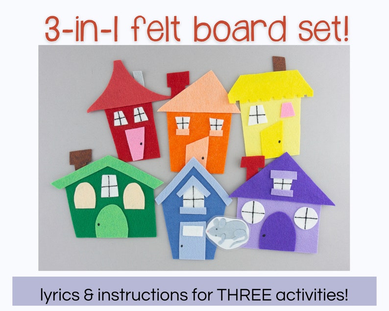 Little Mouse 3-in-1 Felt Board or Flannel Board Story Song and Game for Librarian, Preschool Teacher & Toddler Teacher, Story Time Resource Mouse/House Set only