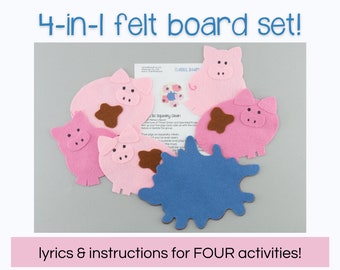 Five Pigs Flannel Board Song for Preschool Circle Time, Kindergarten Teachers and Library Storytime, Early Learning Felt Teacher Resource