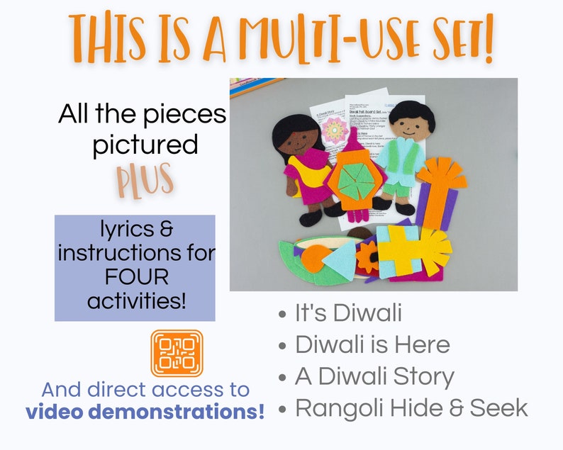 4-in-1 Felt Board Diwali Story Set with Multiple Songs and Games Preschool Kids Diwali Gift Diwali Flannel Board Set for Kindergarten image 2