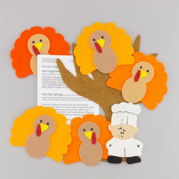 Thanksgiving Turkey Flannel Board Story Time Song, Online or Regular Storytime Prop for Library or Preschool Circle Time, Counting Felt Song