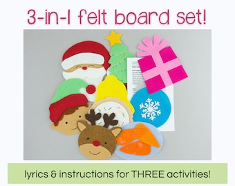 3-in-1 Santa Clause Flannel Board Story Set, Kindergarten/Preschool Christmas Library Storytime or Circle Time Felt Board Song + Rhyme