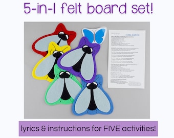 Five Flies Circle Time Felt Board Story | Color, Counting, Bug Flannel Board Toddler & Preschool Story Time | 5-in-1 felt story Spring theme