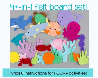 Flannel Board Ocean Set for Library Storytime, Felt Board Ocean or Under the Sea Song for Home School Learning and Play