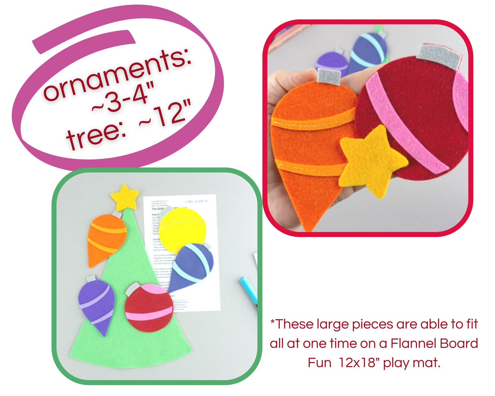 4in1 Felt Board Christmas Set 5 Christmas Ornaments Circle Etsy