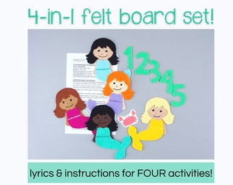 Five Mermaids Felt Board Story | Ocean Theme Flannel Board Story Circle Time for Toddler, Preschool, or Kindergarten | Counting Felt Story