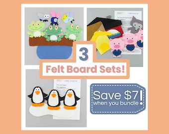 Felt Board Stories 3 Pack: Three Little Pigs, Three Penguins, & Three Green + Speckled Frogs | Circle Time Flannel Board Stories