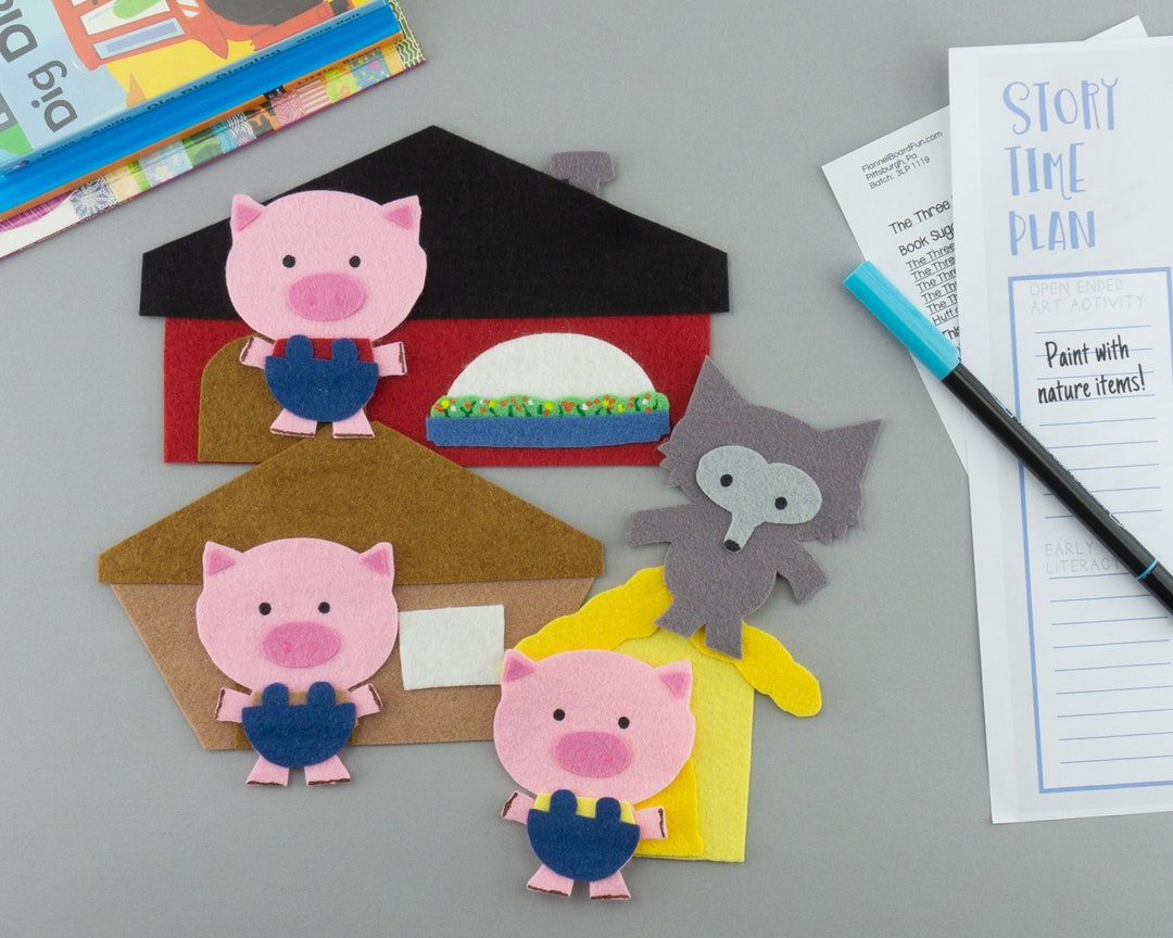 Hand Made Three Little Pigs Flannel Board Story for Children's Library ...