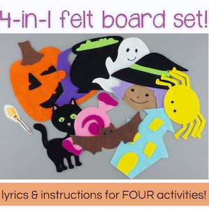 4-in-1 Halloween Felt Board Story Holiday Circle Time Set, Preschool Halloween Multi-Use Extra Large Flannel Board Set, Librarian Halloween