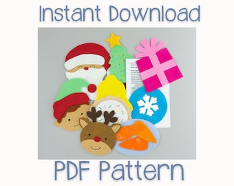 Patrón PDF de Papá Noel, elfo y reno para tablero de fieltro navideño