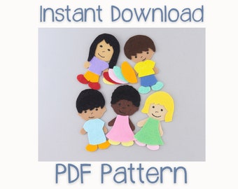 Patrón de tablero de fieltro "Cinco Amigos": Círculo infantil multicultural (patrón en PDF)