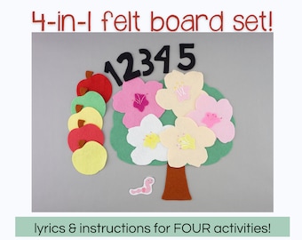 4-in-1 Apple Flannel Board Song & Rhyme Set for Preschool, Kindergarten + Homeschool Early Learning Fun | Felt Board Story Apple Song Kids