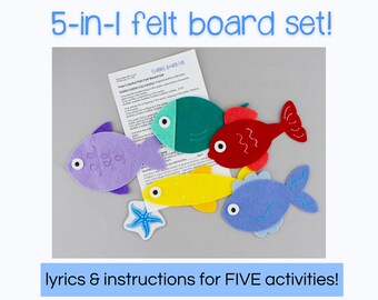 Five Colorful Fish Felt Board Story for Circle Time | Fish Flannel Board for Ocean and Fish Preschool Story Time | 5-in-1 felt story