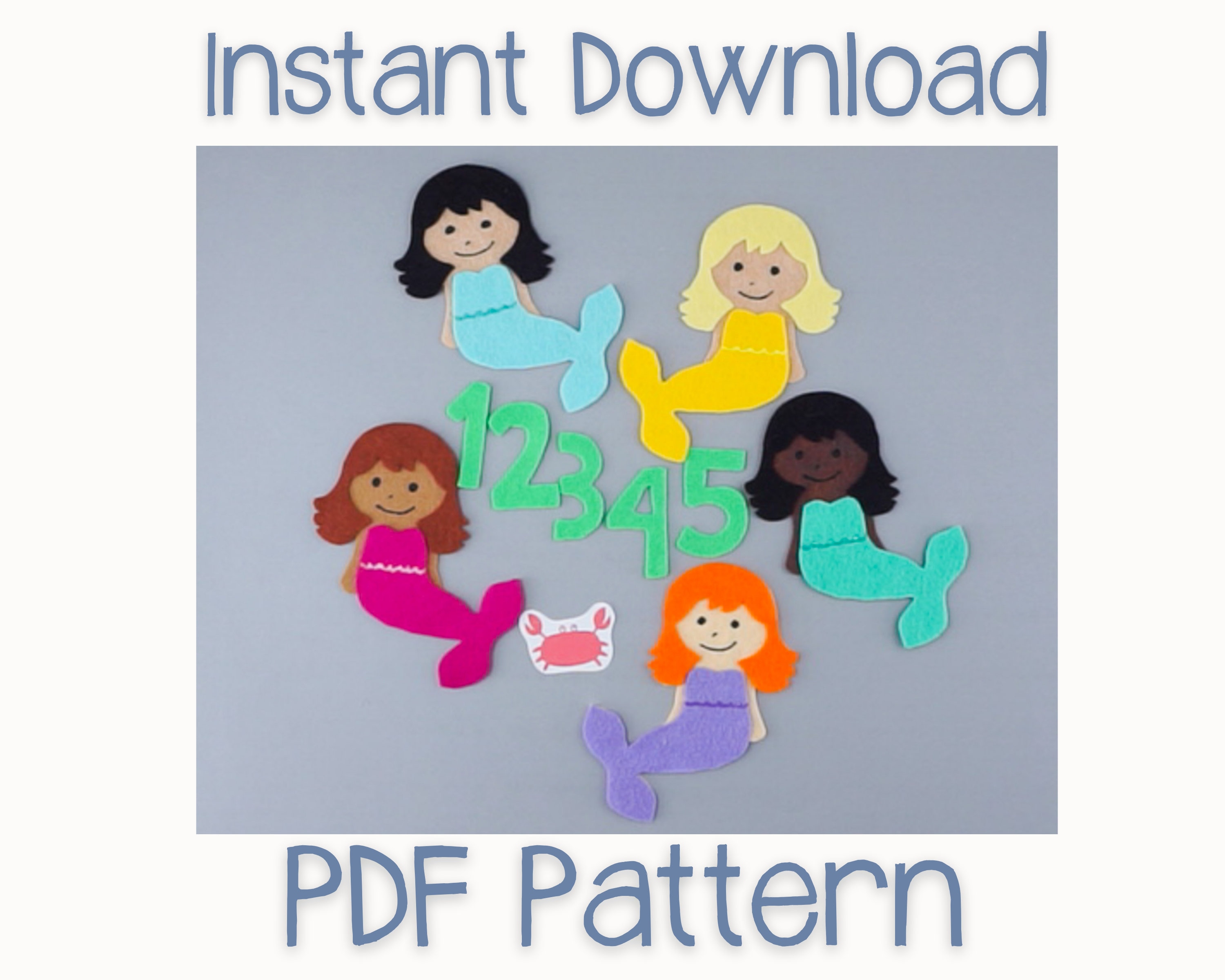 PDF Pattern for Mermaid Felt Board Story & Flannel Board Circle Time Story | Digital Download Five Mermaids Felt Story Board Pattern  Summer