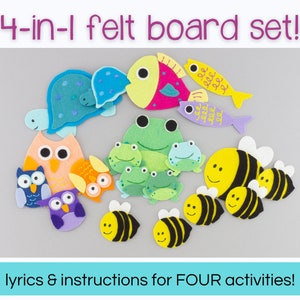 4-in-1 Library Storytime Felt Board Story Over in the Meadow Song, Librarian Flannel Board Animals and Bugs Preschool Felt Rhyme & Song Set