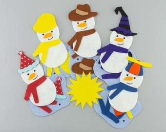 Handmade Five Snowmen Felt Board Circle Time Song | Circle Time Board for Kindergarten, Library Preschool Storytime Teaching Activity