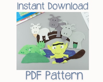 PDF Pattern for The Three Billy Goats Felt Board Story & Flannel Board Circle Time Story | Three Goats Felt Story Board Pattern