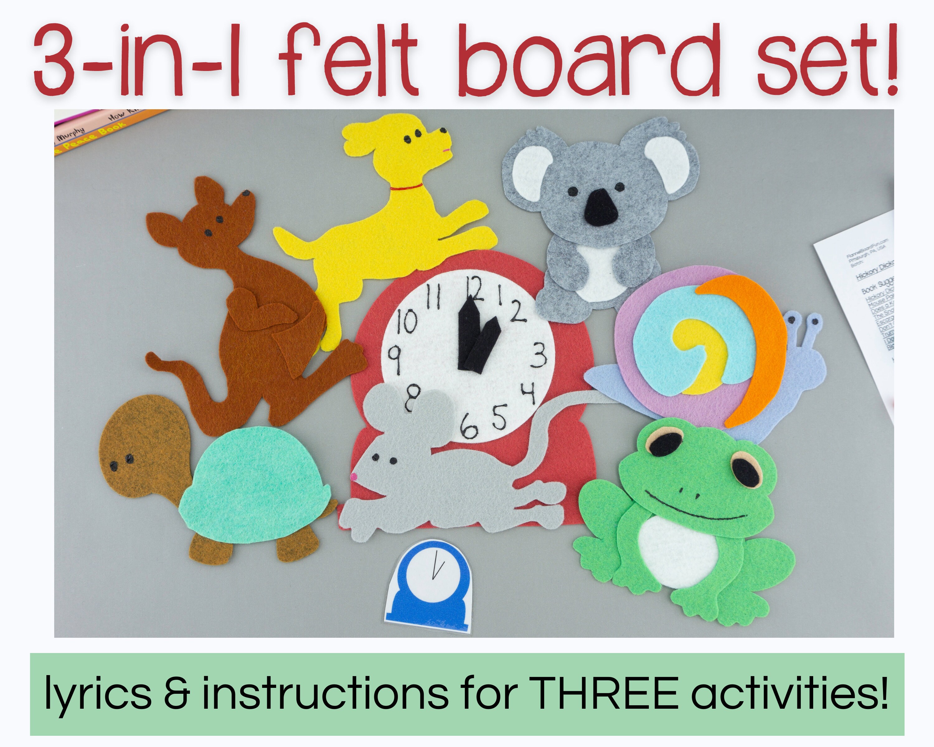 3-in-1 Hickory Dickory Dock Flannel Board Set Preschool - Etsy