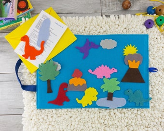 Felt Board Dinosaur Quiet Activity Toy |A Montessori Style Quiet Time + Quiet Book Toy for Preschool & Kindergarten Kids | Felt Wall Pieces