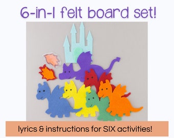 6-in-1 Dragon Flannel Board Story for Preschool Circle Time, Library Story Time Summer Reading, Early Years Creative Home School Dragon Set