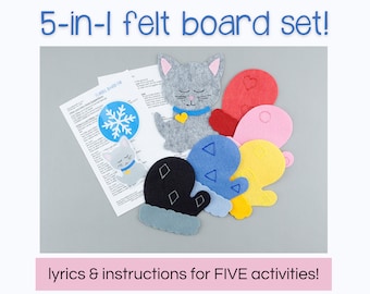 Mittens + Kitten Winter Felt Board Story Circle Time Activity | Winter Hide & Seek Circle Time Multi Use Flannel Board