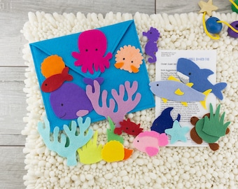 Felt Board Stories Ocean Preschool Travel Toy,  Quiet Preschool Activity Gift, Screen Free Open Ended Flannel Board Story Under the Sea Toy