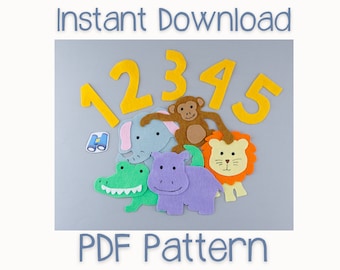 PDF Pattern for Wild Animal Felt Board Story & Flannel Board Circle Time Game | Jungle Animal Felt Board Pattern