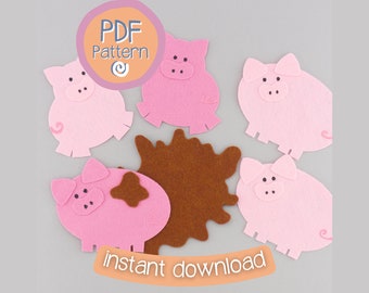 PATTERN | Muddy Pigs Felt Board Pattern for Preschool Circle Time and Story Time Fun | Instant Download Felt Board Set Pattern