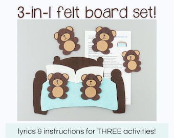 Five Bears in the Bed Flannel Board Song & Story Set for Librarian Story Time or Teacher Circle Time