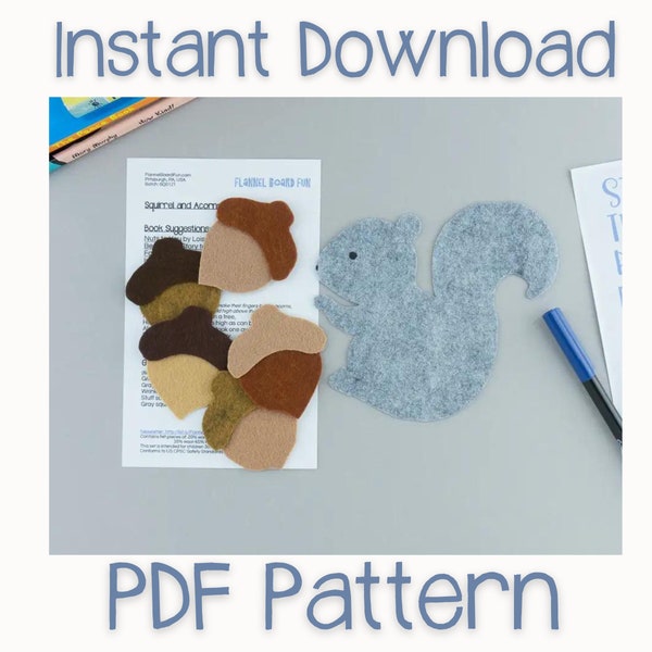 PDF Pattern for Squirrel and Acorn Felt Board or Flannel Board Circle Time Rhyme, Instant Download Pattern for Cute Squirrel Felt Board Set