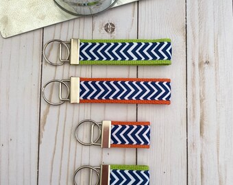 Navy Chevron Ribbon Key Fob Wristlet/ Mini Key Fob