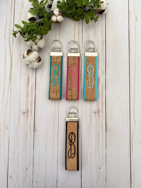 Cork Monogrammed Key Fob Wristlet Etsy