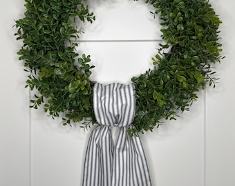 Black and White Ticking Stripe Wreath Sash, Farmhouse Front Door Hanger Decor, Neutral Porch Decor, Everyday Wreath Sash, Housewarming Gift