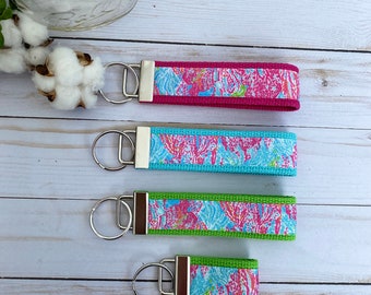 Lilly Inspired Ribbon Key Fob Wristlet/ Mini Key Fob