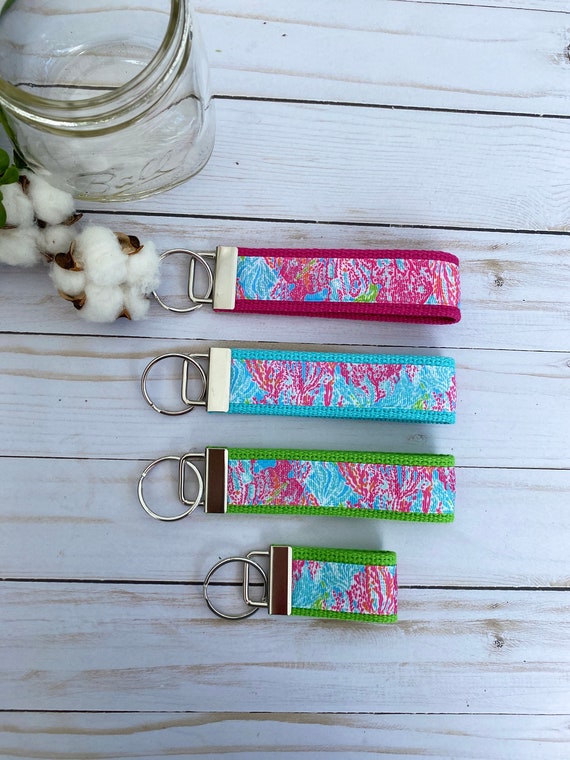 Lilly Inspired Fabric Key Fob Wristlet: Handmade Mini Keychain
