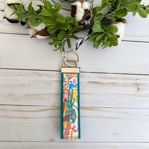 Paisley (Teal, Coral, Gold) Monogrammed Key Fob Wristlet