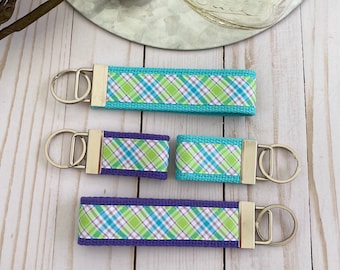 Plaid Ribbon Key Fob Wristlet/ Mini Key Fob