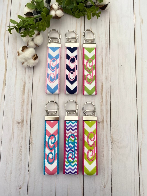 Personalized, Monogrammed, Customized Chevron Fabric Key Fob Key Chain - Foto 7