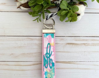 Flower Monogrammed Key Fob Wristlet