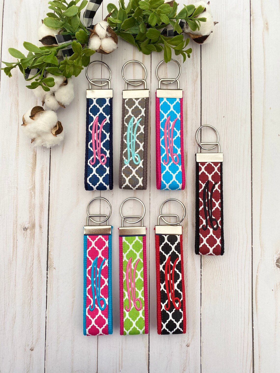 Quatrefoil Monogrammed Key Fob Wristlet Etsy