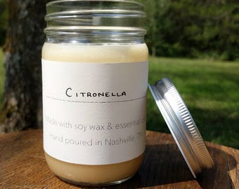 Scent: "Citronella" - 10oz handmade soy wax candle