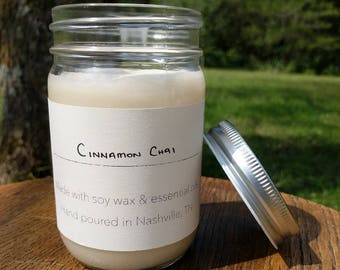 Scent: "Cinnamon Chai" - 10oz handmade soy wax candle