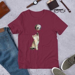 Dancing Kitty with Sparkling Disco Ball T-Shirt - Cute Cat Tee - Playful Feline Design