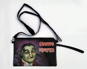 Hand painted fabric bag, Grandpa the Monster family, Grandpa Munster