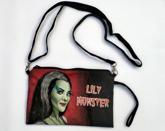 Munster hand painted fabric bag, monster family,