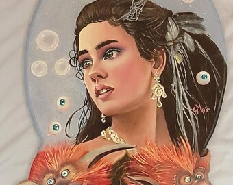 Oil portrait of Sarah in Labyrinth – Jennifer Connelly – Painting on milled MDF – Handmade fan art – Cult film