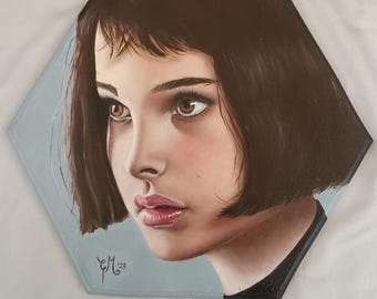 Portrait of Natalie Portman as Mathilda – Léon: The Professional – Realistic oil painting on milled MDF