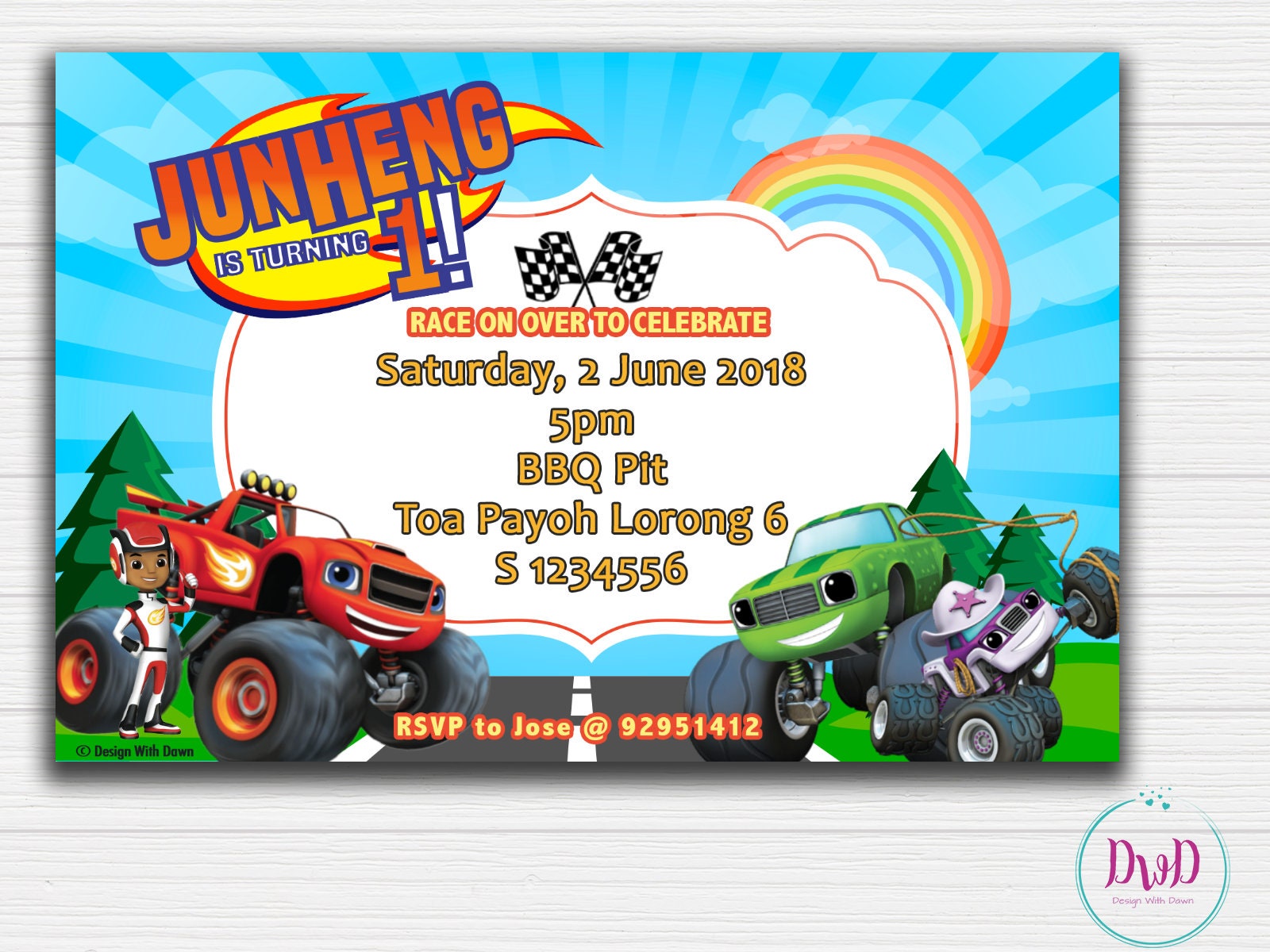 Editable Blaze and the Monster Machines Birthday Invitation DIY