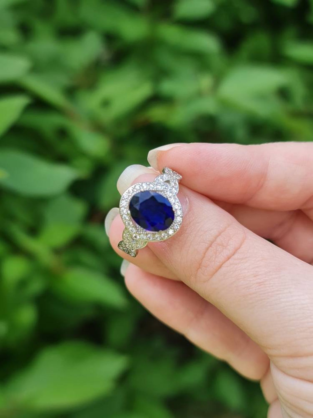 925 Sterling Silver Ring With Blue Stone Nous Etsy